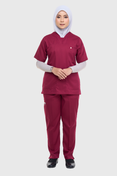 [ WOMEN ] SCRUB - BURGUNDY | NILAM SERIES (SOFT COTTON)